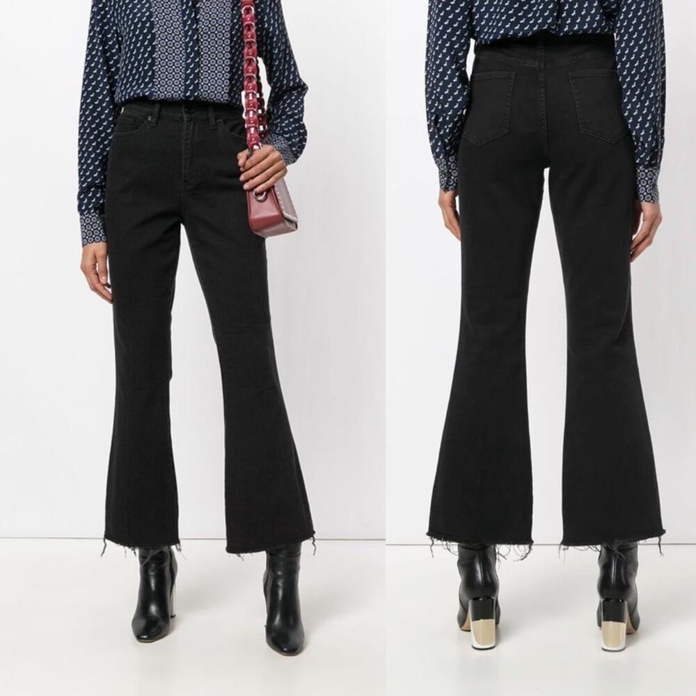 Tory Burch Wade frayed‎ flare jeans stone washed black sz 26